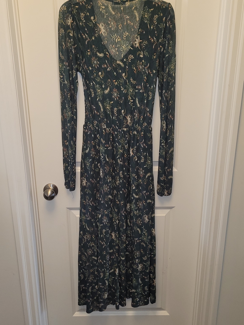 Dex Hunter Green Floral Maxi Dress Small Boho Cottagecore Smocked Waist - Picture 7 of 7